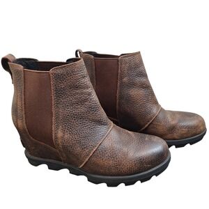 Sorel Arctic Wedge II Chelsea Boots Women's Size 9 Brown Leather Waterproof
